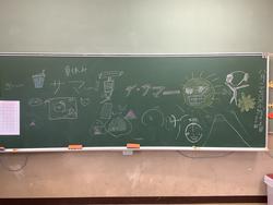 夏休み前最終日の子供たちが書いた黒板の絵
